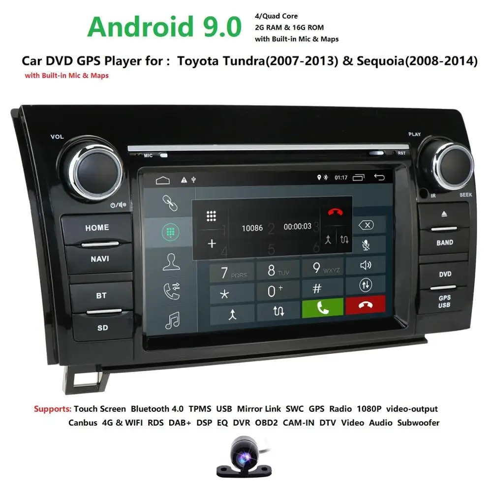 7 дюймов 2 Din четырехъядерный Android 9,0 voiture DVD gps для Toyota toundra Sequoia 2008-2013 радио Stereo 4G WiFi OBD DVR dab