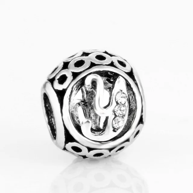 free shipping MOQ 1pc round openwork initial letter alphabet diy bead fit original pandora charms bracelet X004 - Цвет: Y