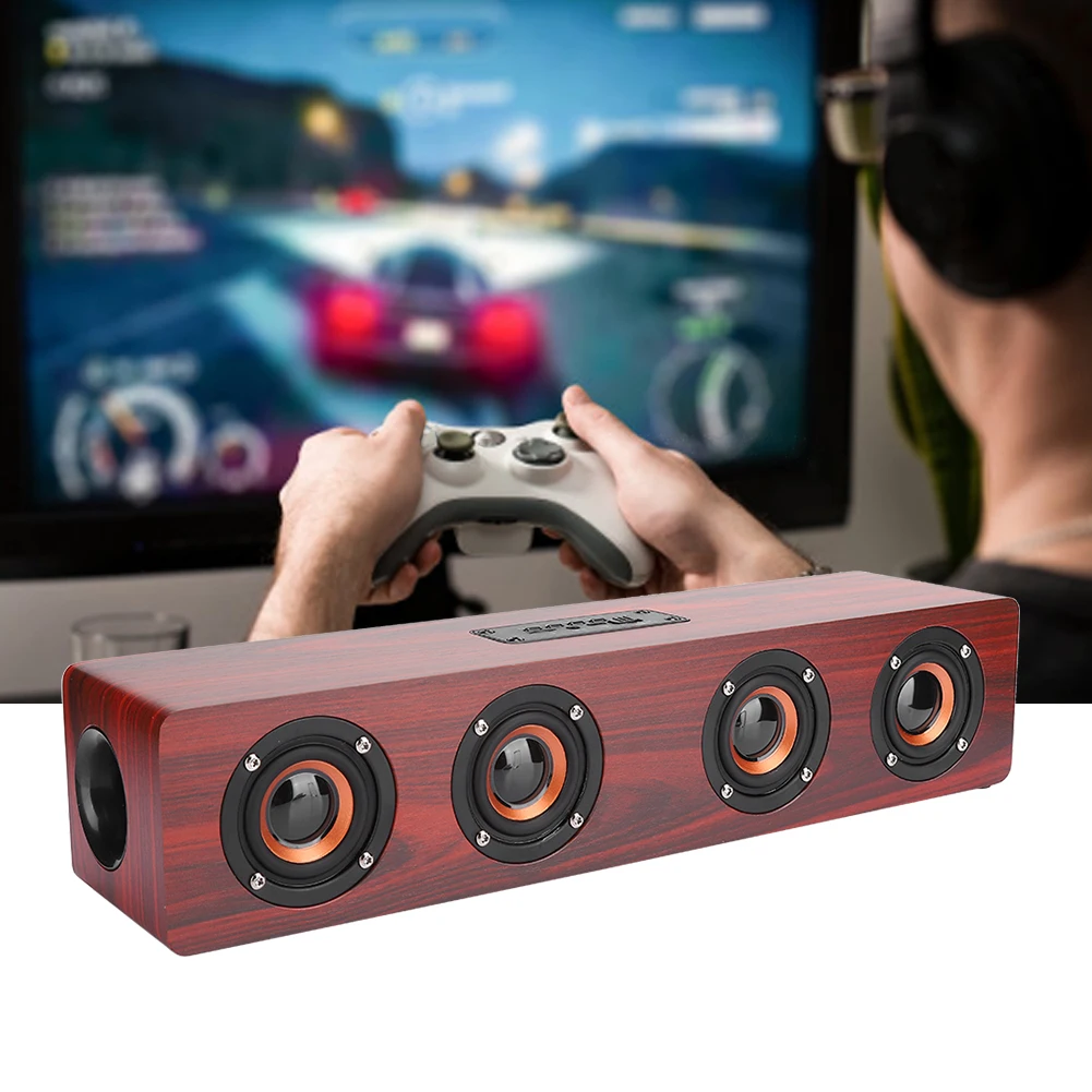 Bluetooth колонка с красным деревянным зерном HIFI громкий динамик беспроводной