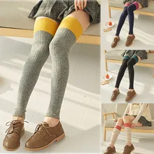 Гольфы выше колена для девушек и женщин, чулки, милые женские колготки, теплые длинные однотонные чулки для девочек