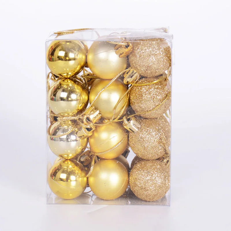gold Square box Горячая 24 шт 30 мм Мини рождественские мячики елочные шары пластиковое Дерево Висячие украшения для вечерние TY - Цвет: gold Square box