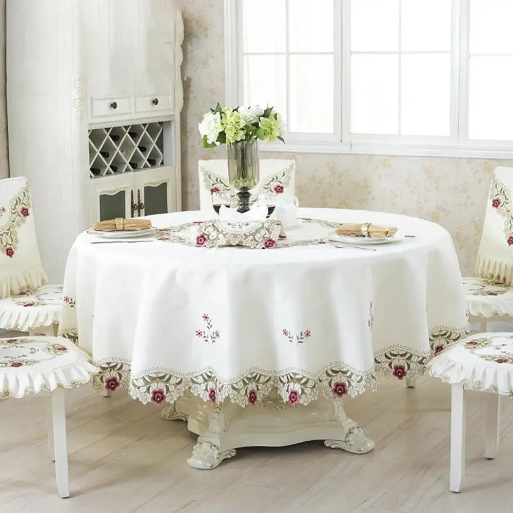 

Rose Round Tablecloth Beige Embroidered Tablecloths Anti-fouling Appointments Weddings Home Kitchen Supplies Table Decoration