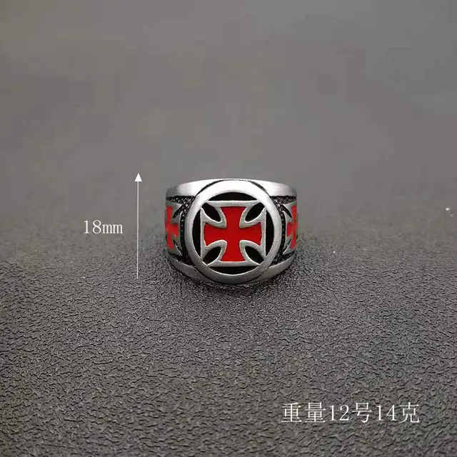 Men's Cubic Zirconia Cross Shield Ring - 316L Stainless Steel, Silver/Black, Sizes 8-15