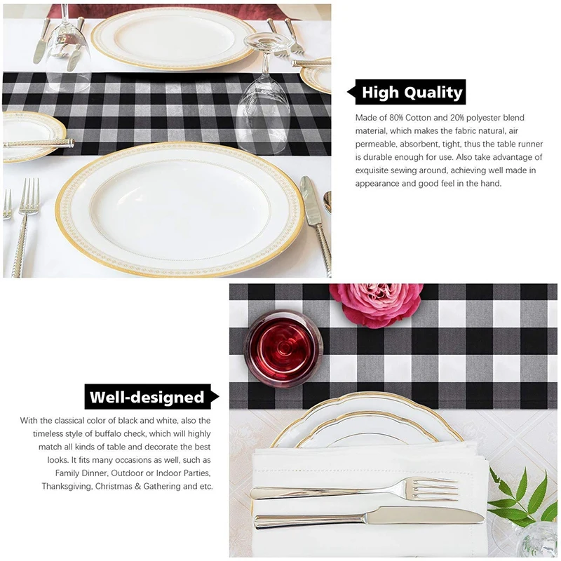 Buffalo Check настольная дорожка ручной работы черный и белый плед для семейного ужина, на открытом воздухе или в помещении вечеринки, День благодарения, Рождество
