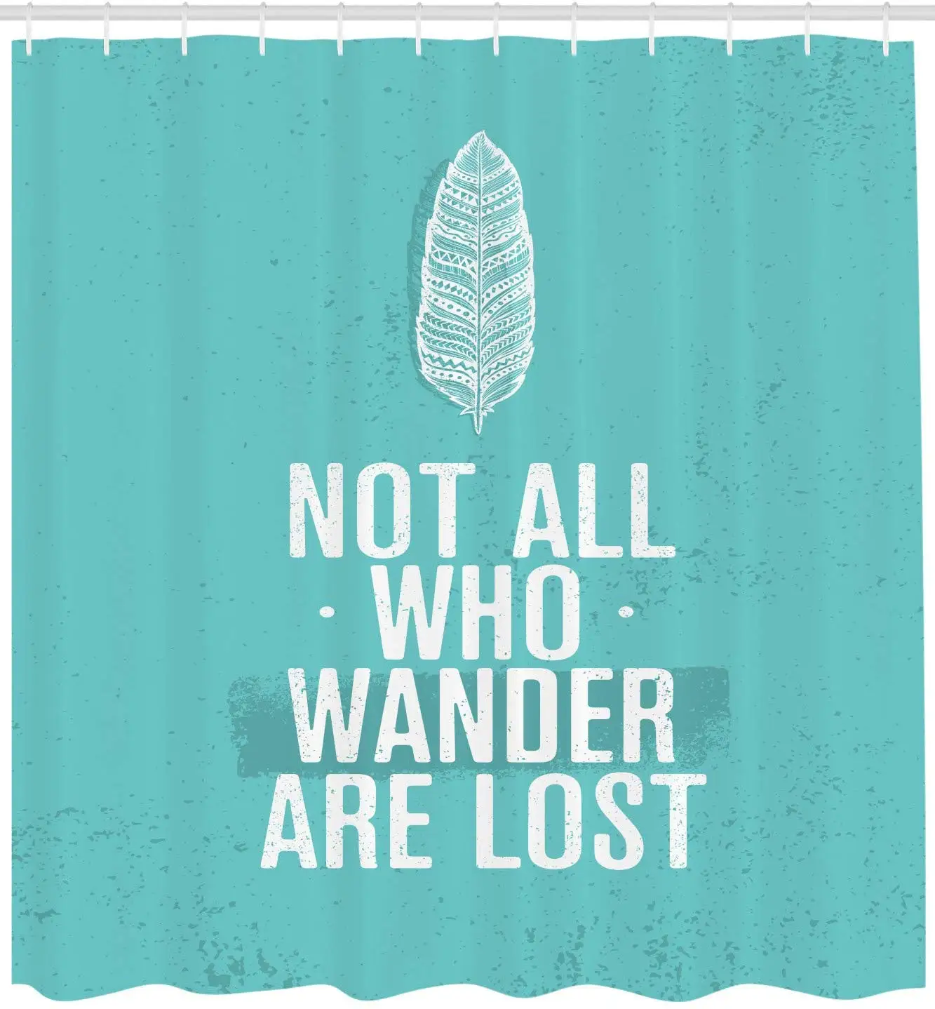 Adventure Shower Curtain Not All Who Wander are Lost Words of Wisdom Boho Form Feather Grunge Look Cloth Fabric Bathroom Decor | Дом и сад