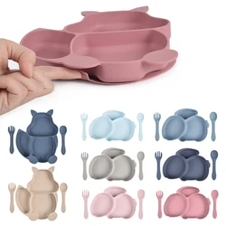 3 Pçs/set Otário Bebê Talheres Conjuntos de Placa De Silicone de Grau Alimentício de Auto Alimentação de Sucção Não deslizamento das Crianças Dinnerware Pratos Bebê