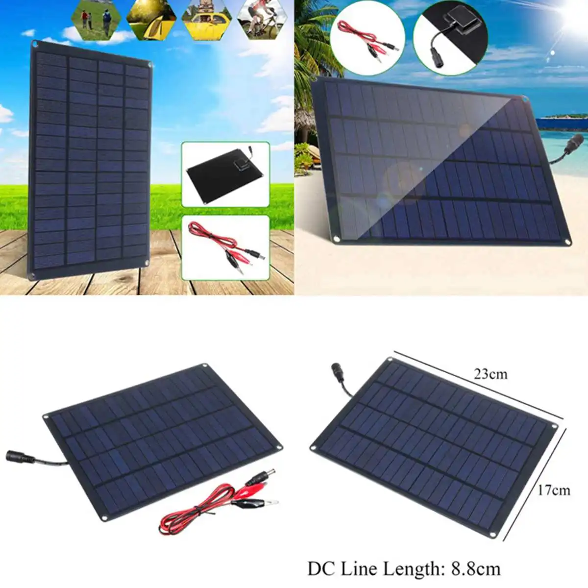 Controlador do Carregador de Carro Solares para Camping Caminhadas ao ar Solar com Clipe de Bateria + 10 Painel 20 30 50a Solar Células Livre 20w 12v 18v - - Image 3