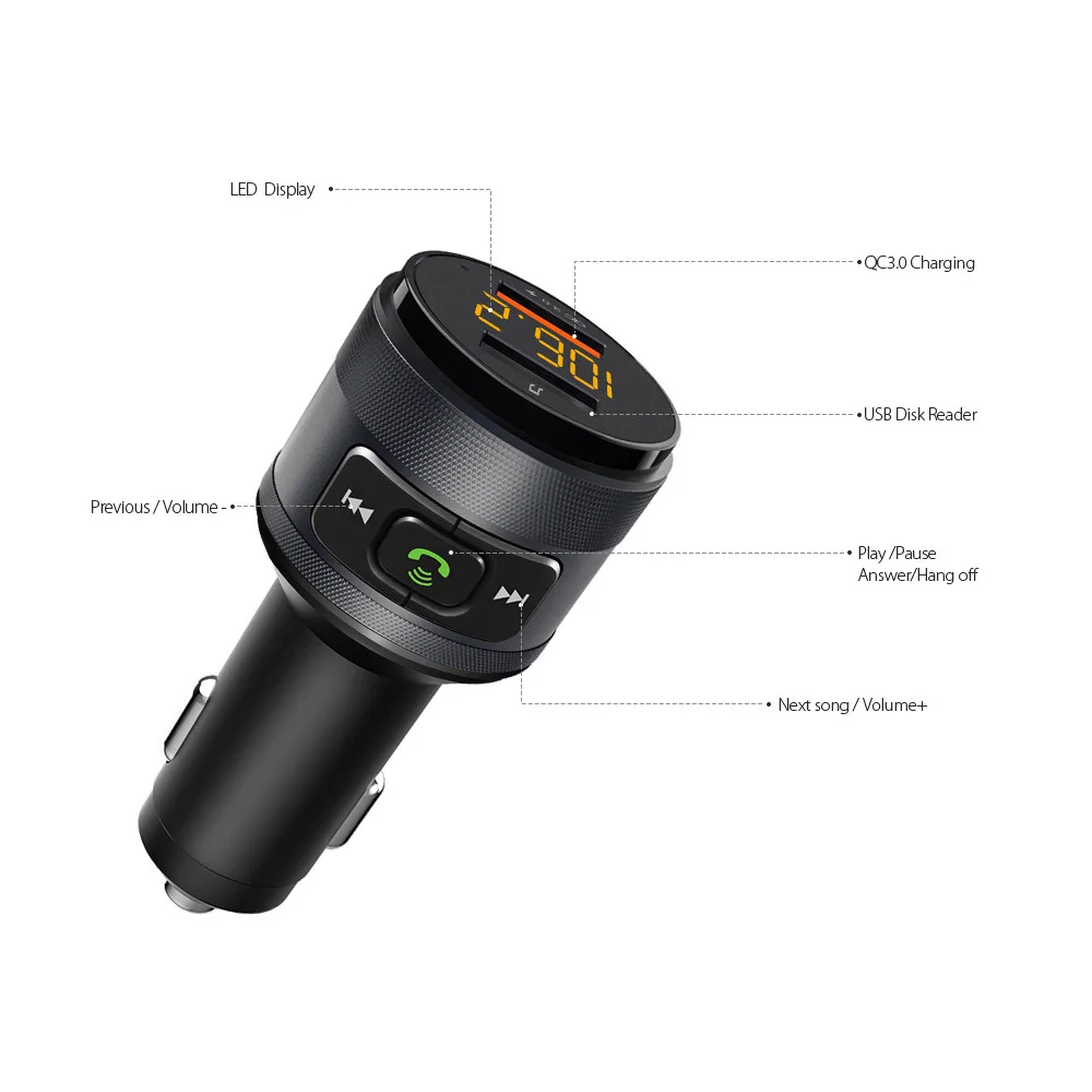 Автомобильные хэндс-фри Bluetooth передатчик плеера QC 3,0 быстрой зарядки 12 V-24 V