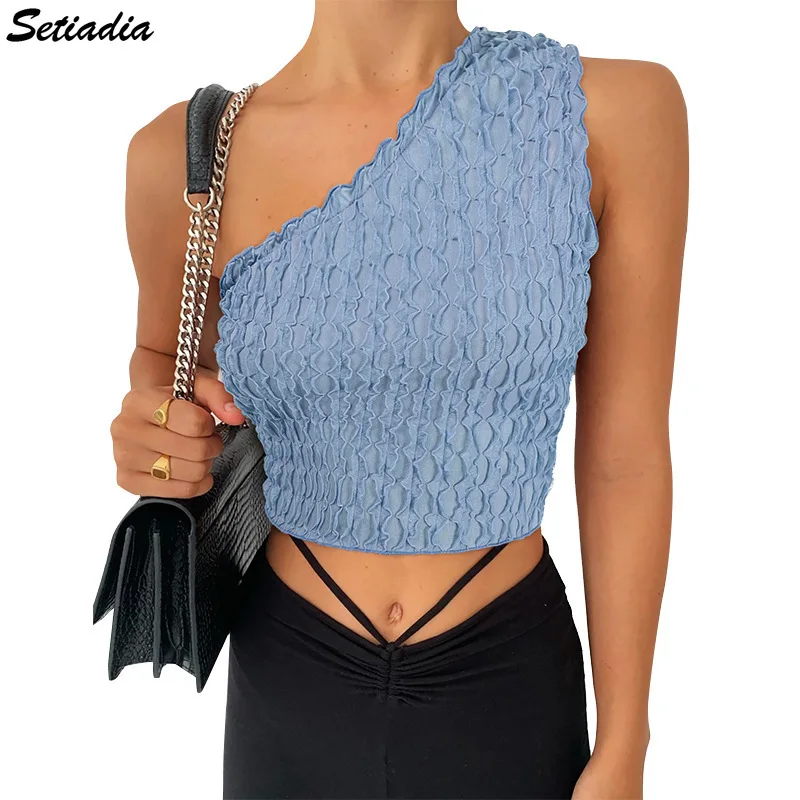 

Setiadia Tank Top Women Solid color Streetwear Oblique shoulder black Sexy Backless Top Fashion For Women's Clothing Summer 2021