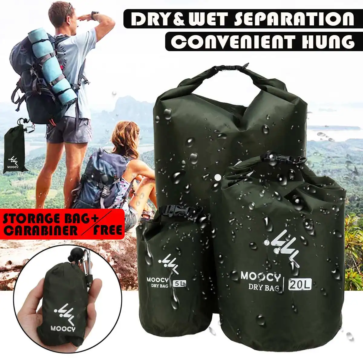 

5/20/50L Outdoor Waterproof Dry Bags Portable Rafting Diving Dry Bag Sack PVC Swimming Bags with Carabiner for River Trekking