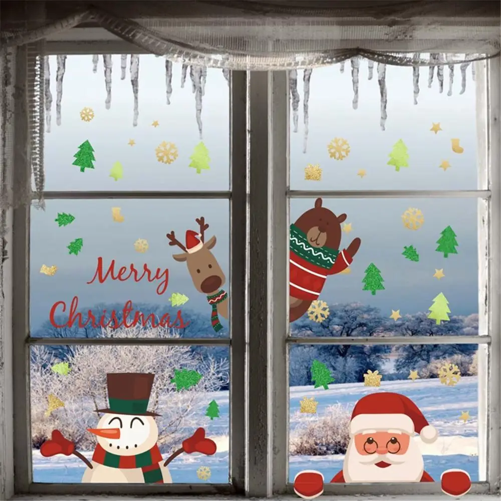 Christmas stickers for windows DIY Merry Christmas Decoration Cute Cartoon Wall Stickers For Home Decor kerst stickers raam#25