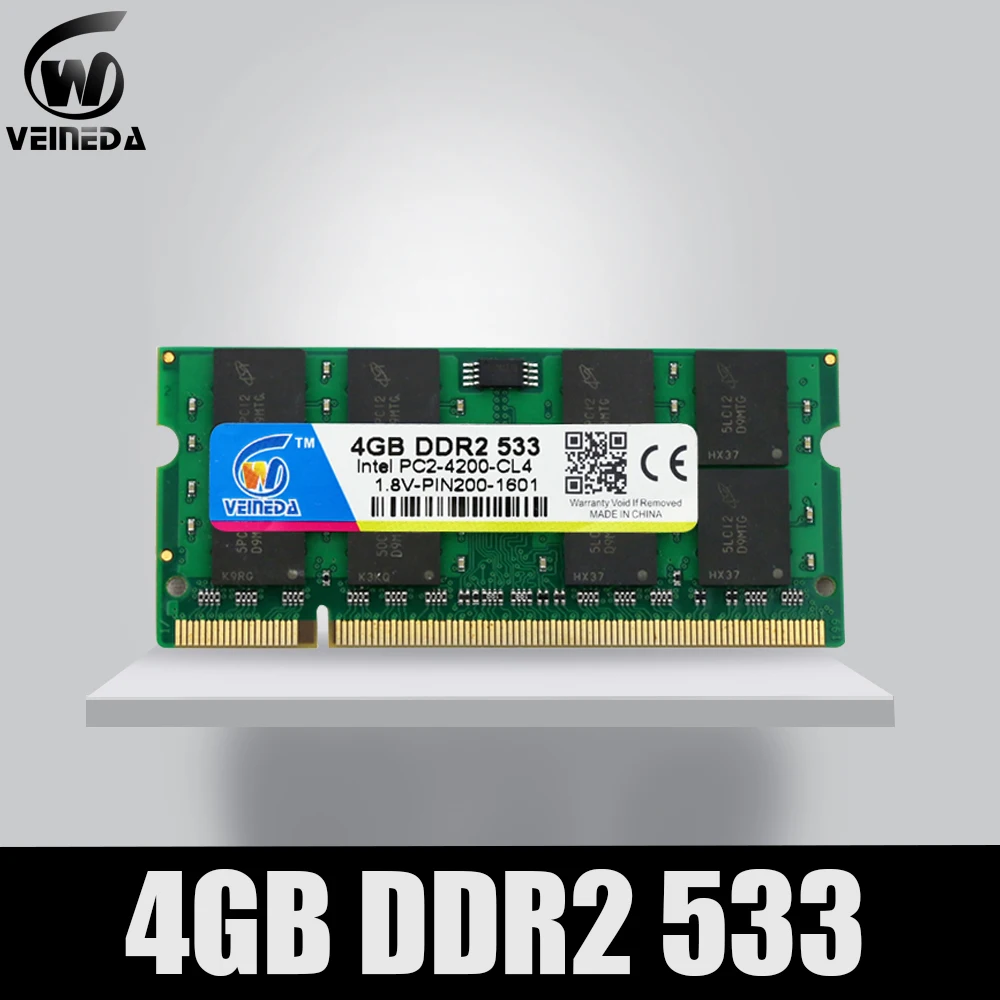 VEINEDA Ram ddr2 4 Гб 2 1 ГБ 533 МГц Sodimm ddr память для ноутбука Mobo Поддержка PC2 4200|memory for laptop|ddr2