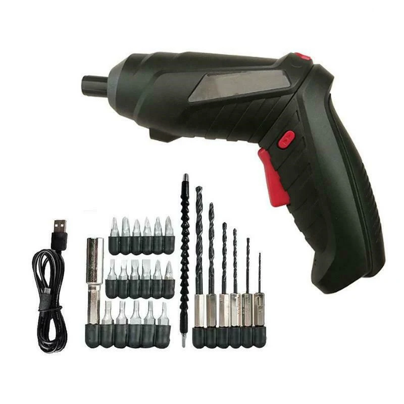

25X Portable Cordless Electric Screwdriver Bit Set Rubber Material Rechargeable Power Tool Black Electric Screwdriver With Light