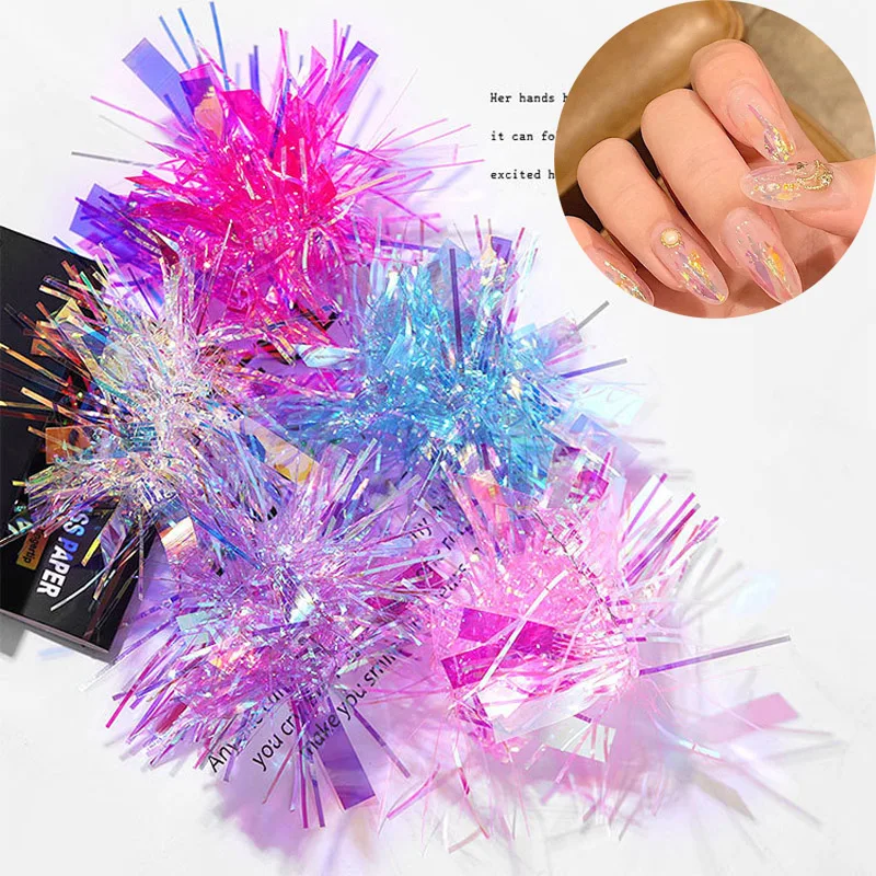 

0.33oz/box Aurora Laser Mirror Sticker 14.1*7.2cm Symphony Rainbow Stripe Line Broken Glass Decal Gradient Aurora Glass Paper #A