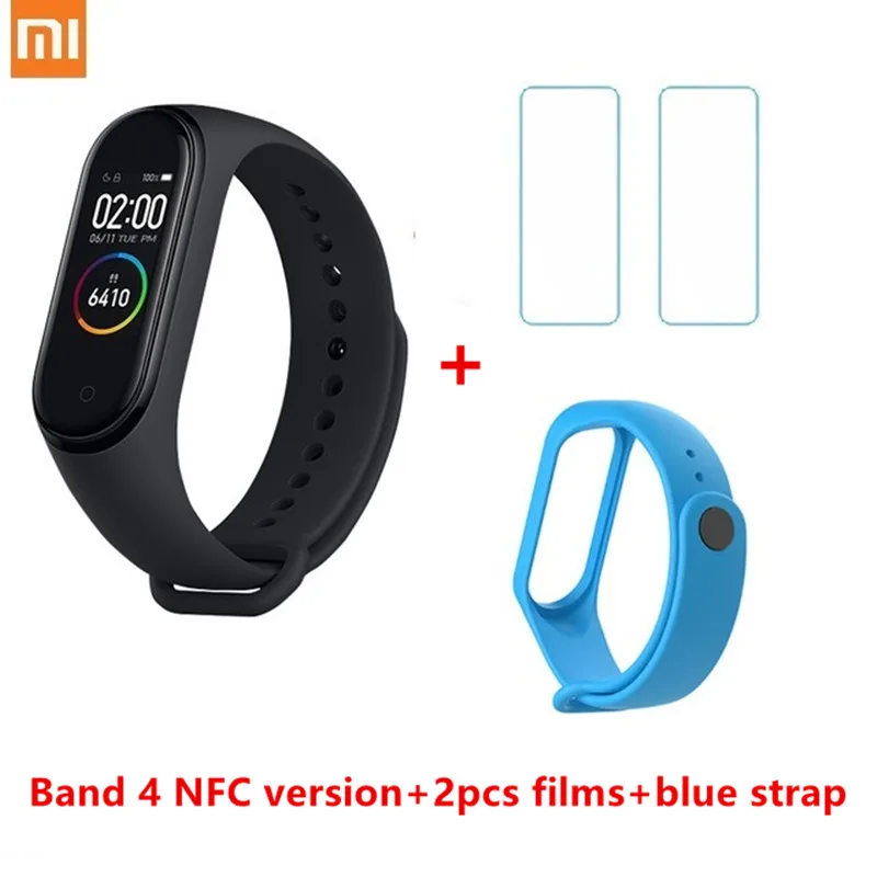 Xiaomi Mi band 4 NFC версия AI контроль сердечного ритма фитнес-трекер 50 м водонепроницаемый сенсорный цветной экран Bluetooth 5,0 браслет - Цвет: n 2 fil n blue str