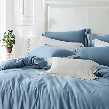 

60 Solid Color Lyocell Tencel Four-piece Set European Style Mixed Colors Craft-Sheet Quilt Cover Bedding Article 1.8M