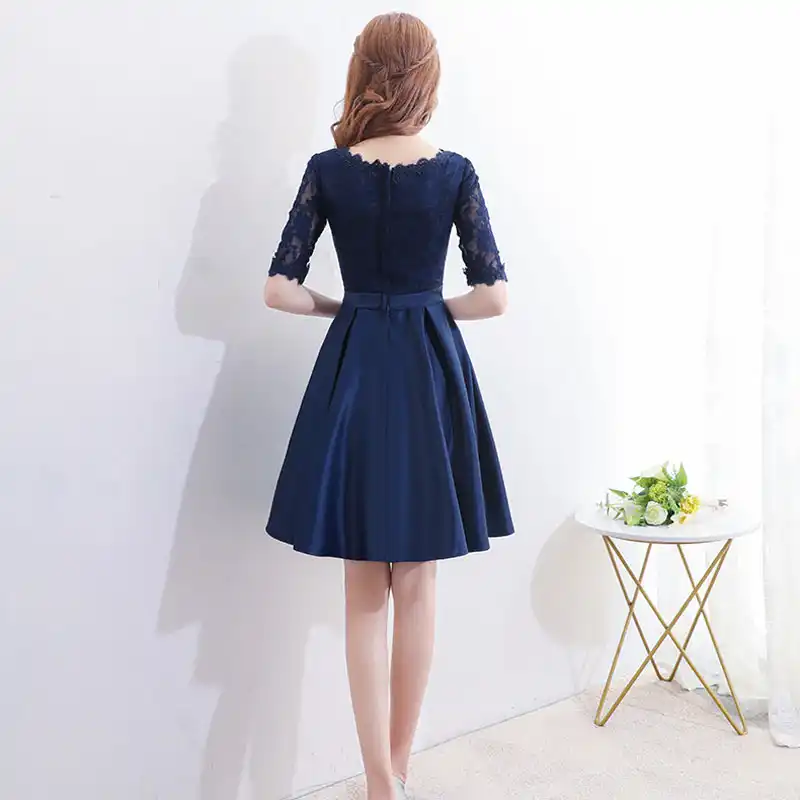 Vestido De Noche De Banquete Para Mujer 2019 Nuevo Elegante Para Fiesta De Cumpleanos Vestidos Cortos De Graduacion Azul Real Con Mangas Cortas Aliexpress