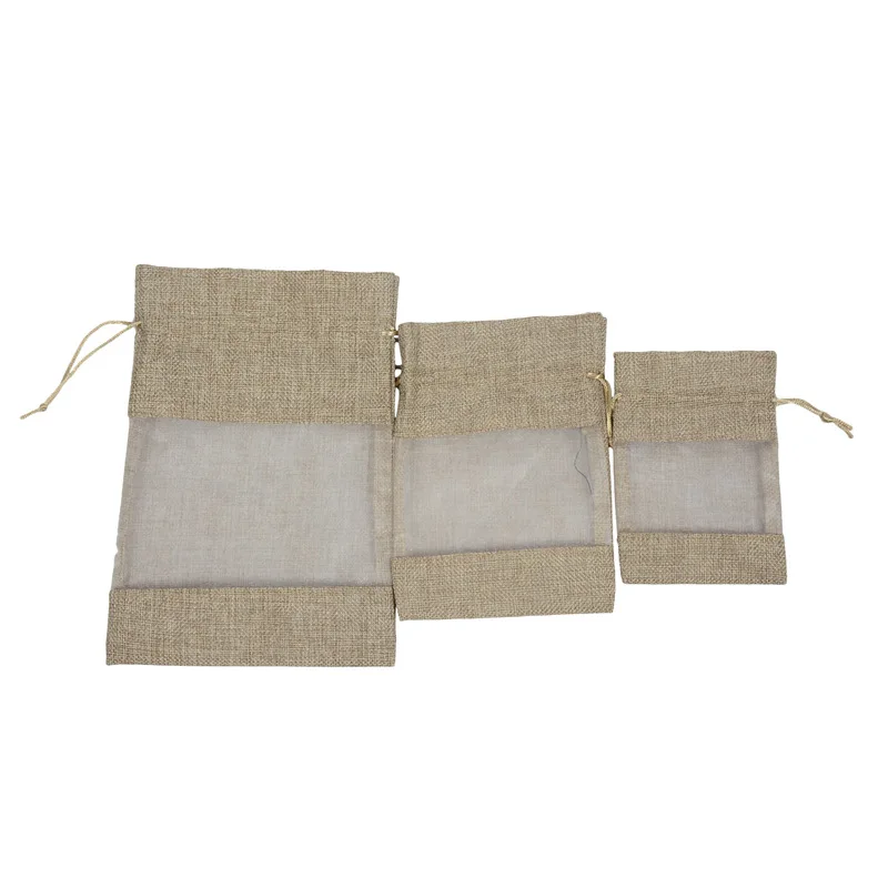 10pcs/lot New 10x14cm, 13x18cm, 16x22cm Organza Single-sided Open Window Sack Bag Drawstring Storage Bag Linen Organizer Bags