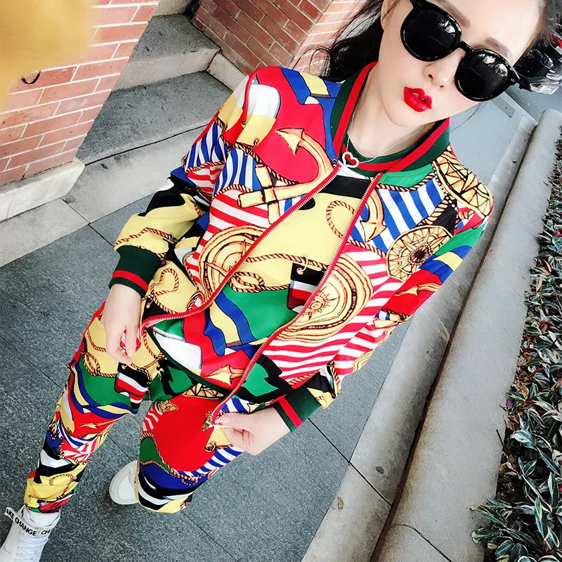 

2020 Three-piece Set Women Loungewear Spring Summer Fashion Printing Tracksuit Set Stand Coats + Short Sleeve T-shirt + Trousers