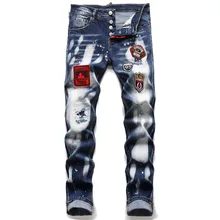 Pantalones vaqueros ajustados para hombre, Jeans desgastados, rasgados, con puntos de pintura, marca italiana de moda, #1233