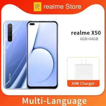 

realme X50 X 50 5G 6GB 64GB 6.57'' Moblie Phone Snapdragon 765G Octa Core 64MP Quad Camera Cellphone VOOC 30W Fast Charger