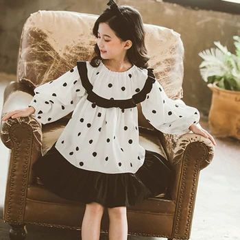 

2020 Autumn Spring Cotton Big Girl Dress Long Sleeve Children Dresses Teens Polka Dot Kids Dresses For Girls Fashion Clothing