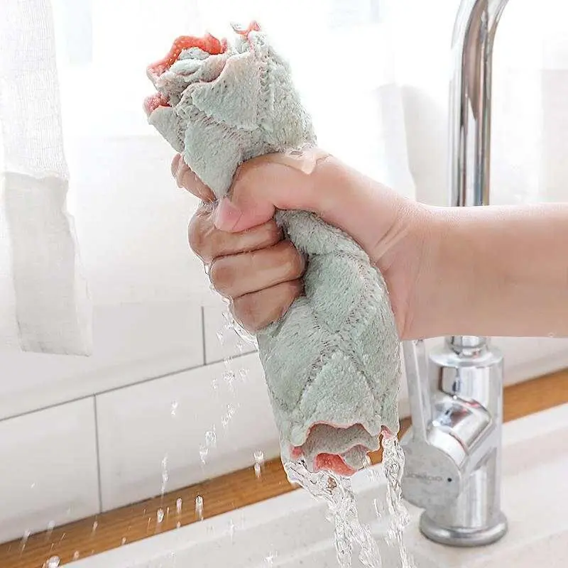 Printed Double Color Double-Sided Cleaning cloth Water-Absorbing Dishcloth Oil-free Hand Towel Thick ca zhuo bu Towel Kitchen Ra