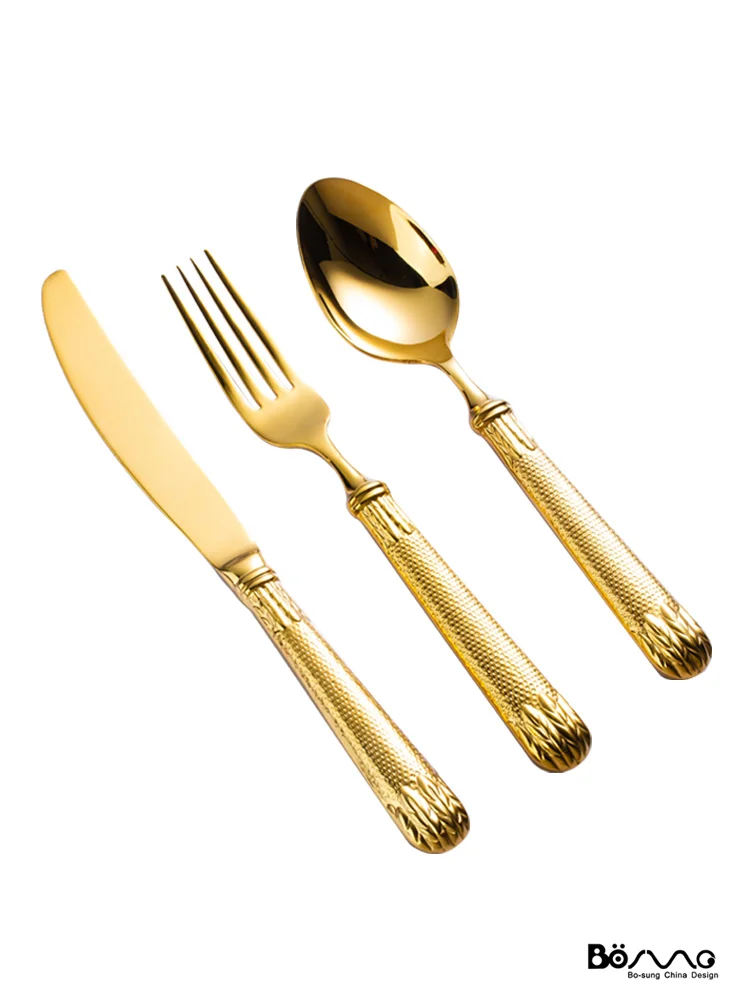 Золотые столовые приборы из нержавеющей стали, серебряный Ретро позолоченный нож для стейка, вилка, ложка, набор, высокое качество, Западная Корейская кухонная посуда 5CD22 - Цвет: gilding 3 pcs