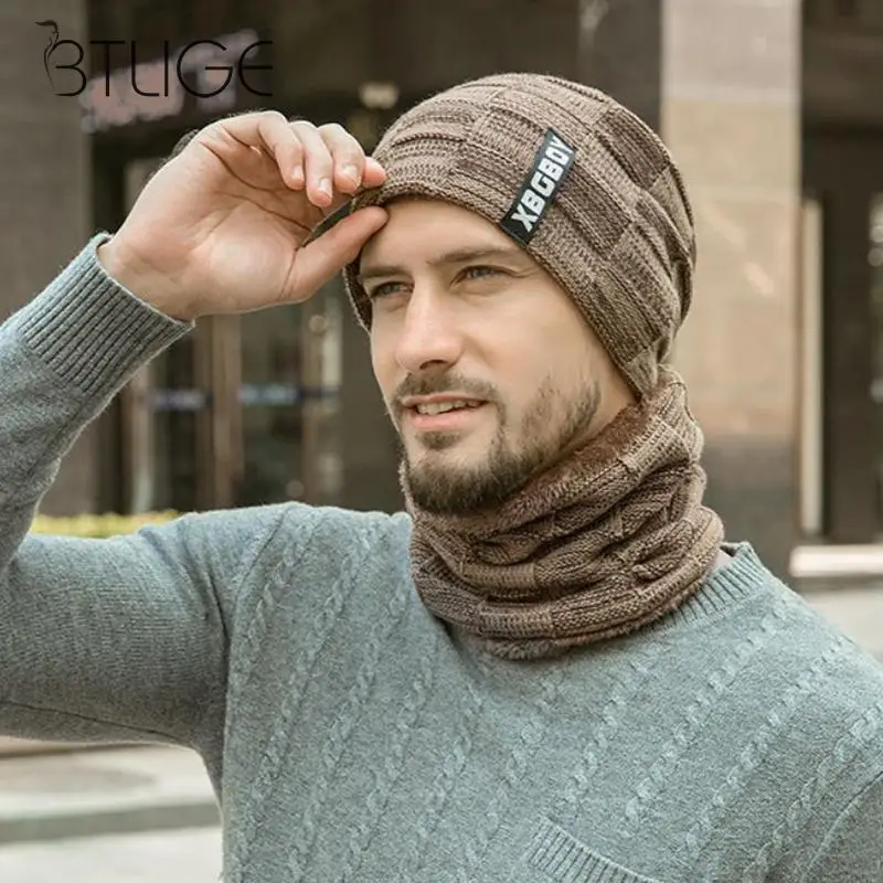 Мужская Зимняя вязанная хлопковая шапка, нагрудник, шапка s, модная повседневная шерстяная шапка Плюс Толстая Теплая мужская вязаная шапка