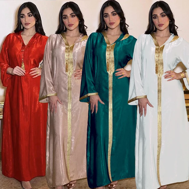 Siskakia Modest Muslim Hooded Abaya Dress for Women Purple Ramadan Eid Moroccan Kaftan Robe Turkish Arabic Jalabiya champagne 6