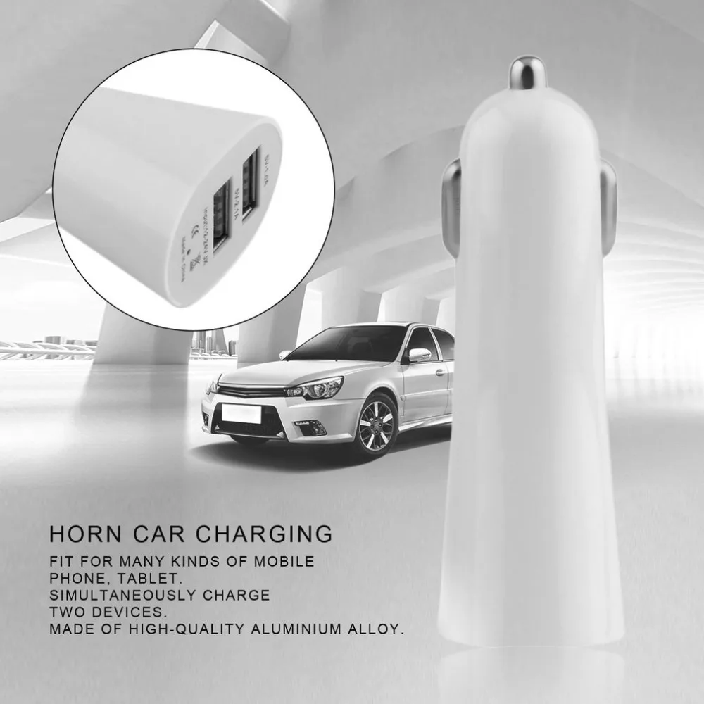 Универсальный Алюминий сплав мини роговидными Dual USB 2-Порты и разъёмы автомобиля Зарядное устройство разъем адаптера 5V 3.1A для телефонов и планшетов