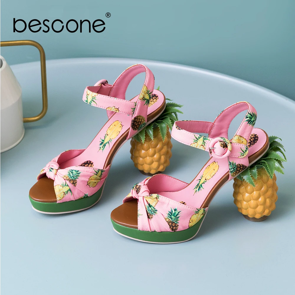 Женские босоножки с принтом BESCONE модные ананасом на очень высоком каблуке