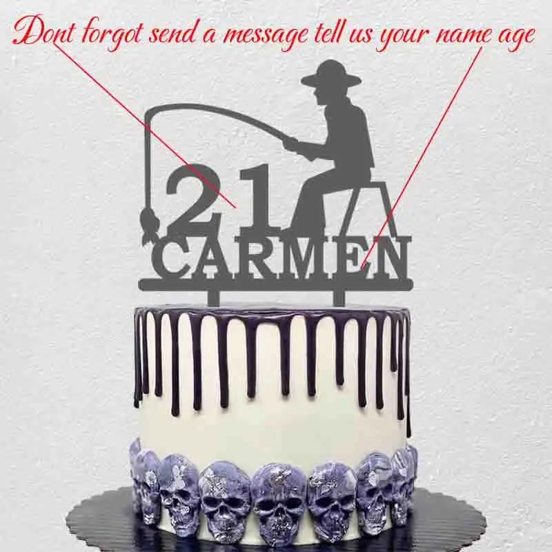 Personalized Fishing Topper Custom Name Age Man Fishing Silhouettes For  Fishing Man Birthday Party Cake Decoration Topper