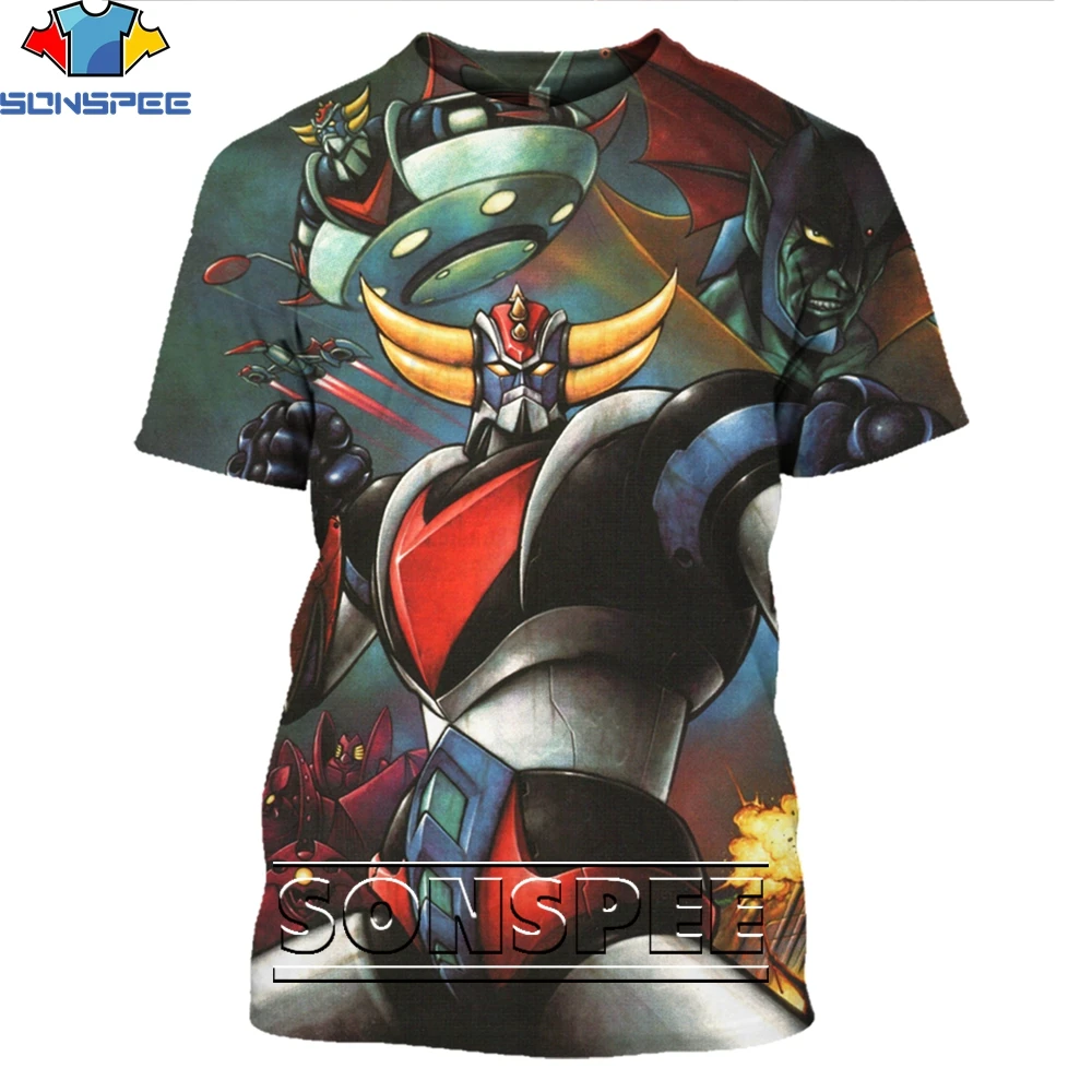 SONSPEE 3D Print Men Women Goldorak T-shirts Casual Streetwear Harajuku Hip Hop Short Sleeve Vintage Anime Tees Tops Shirt