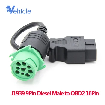 

J1939 9Pin Diesel Male to OBD2 16Pin Male Car Diagnostic Tool Adapter Converter Cable