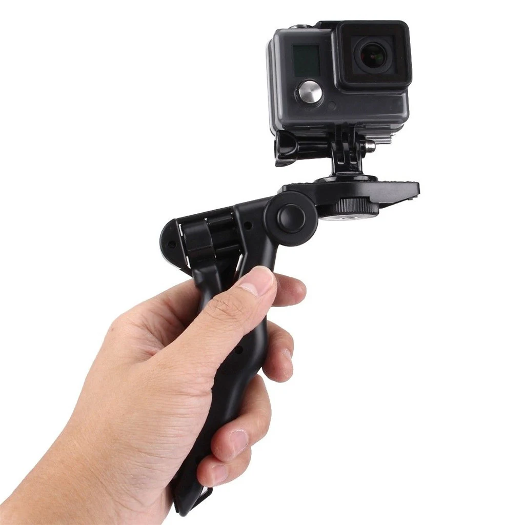 2 in 1 Folding Tripod Stand & Hand Grip Mount for GoPro Hero 5 4 3 3+ 2 1 - Black
