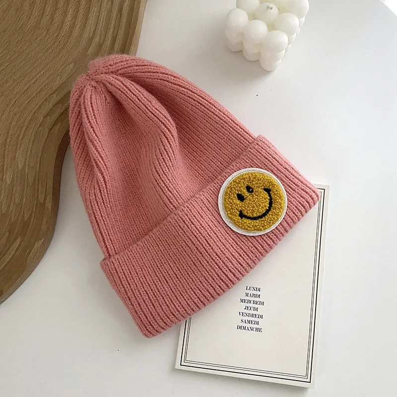 2021 Autumn Winter Warm Knitting Wool Hats Women Girls Boys Smiley Funny Fashion Elastic Beanie caps 11 colors Children hat skully hat with brim