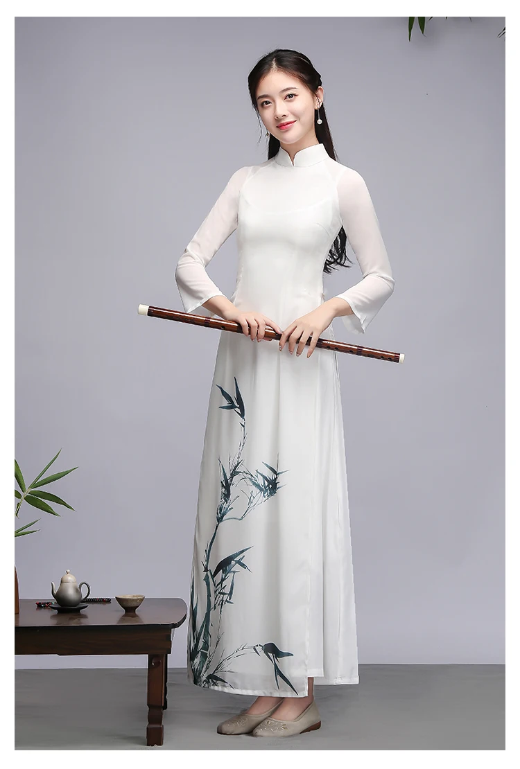Вьетнамское платье аодай в китайском стиле ретро Феи Ципао Aodai Cheongsam женская одежда двойное платье азиатская одежда