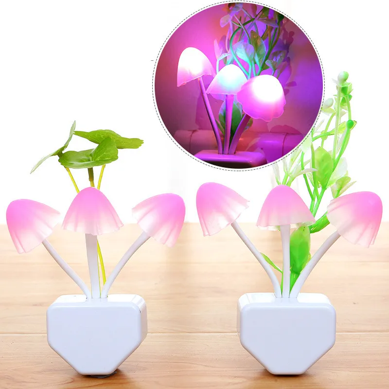 

7 Color Changing Dusk To Dawn Sensor LED Night Lights Flower Mushroom Lamp Bedroom Babyroom Lamps for Kids Gifts Wall Lights