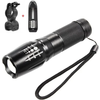

5000lm 5 Modes Adjustable Flashlight T6 LED Zoom Military Torch with Charger & Bike Clip
