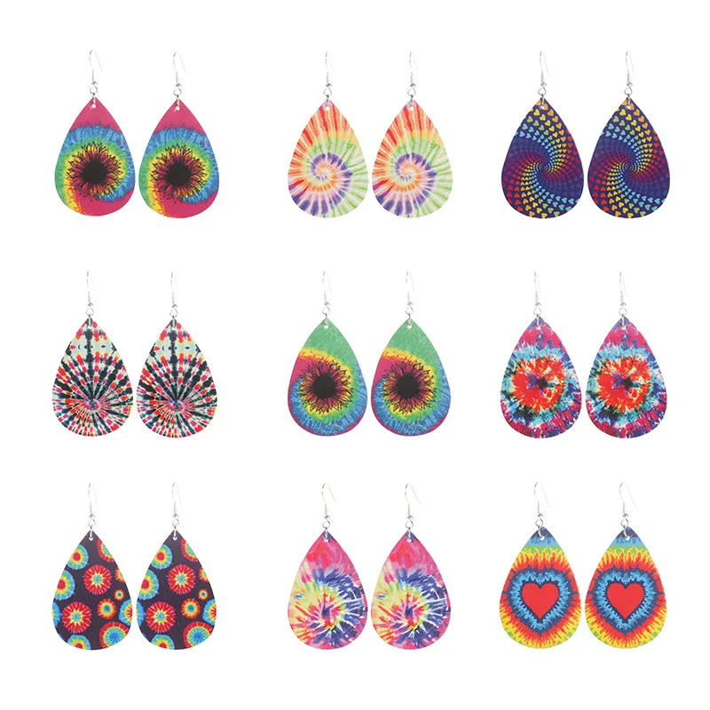 3pcs Thanksgiving Double-sided PU Leather Earrings Swirl Teardrop Dangle Printed Earrings Christmas Fashion Jewelry Gift New