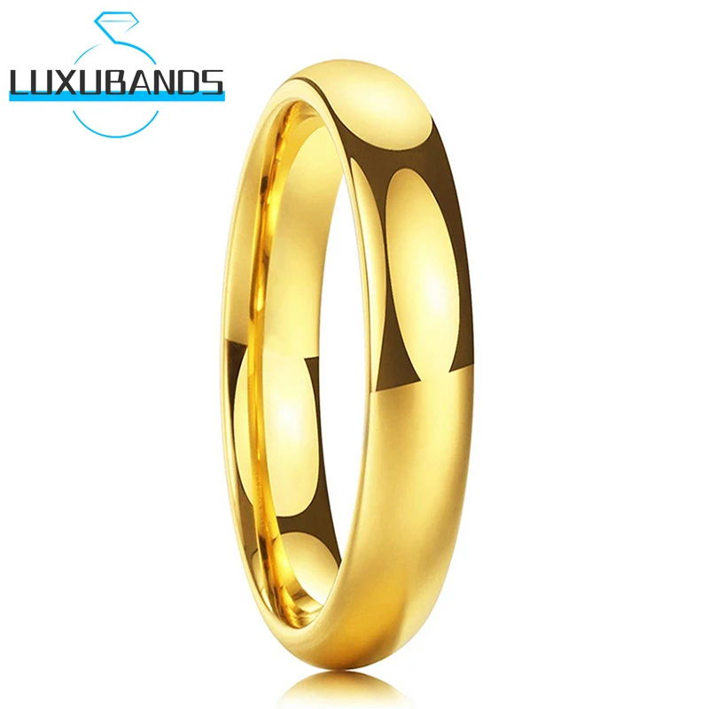 4MM Women's Gold Tungsten Carbide Wedding Rings For Men Engagement Domed Bands Polished Finished Comfort Fit | Украшения и