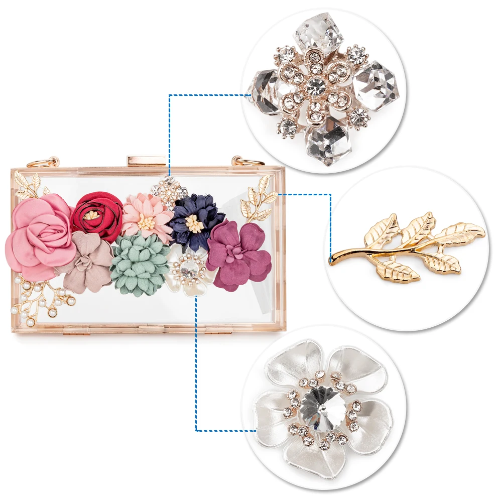 Women Acrylic Flower Clutches Crossbody Purse Evening Bags Chain Strap Wedding Prom Banquet Ideal-gift Golden Frame