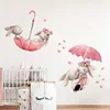 Cute Grey Bunny Ballet Rabbit Wall Stickers for Kids Room Cat Baby Nursery Wall Decals Pink Flower for Girl Room Home Decoration 2