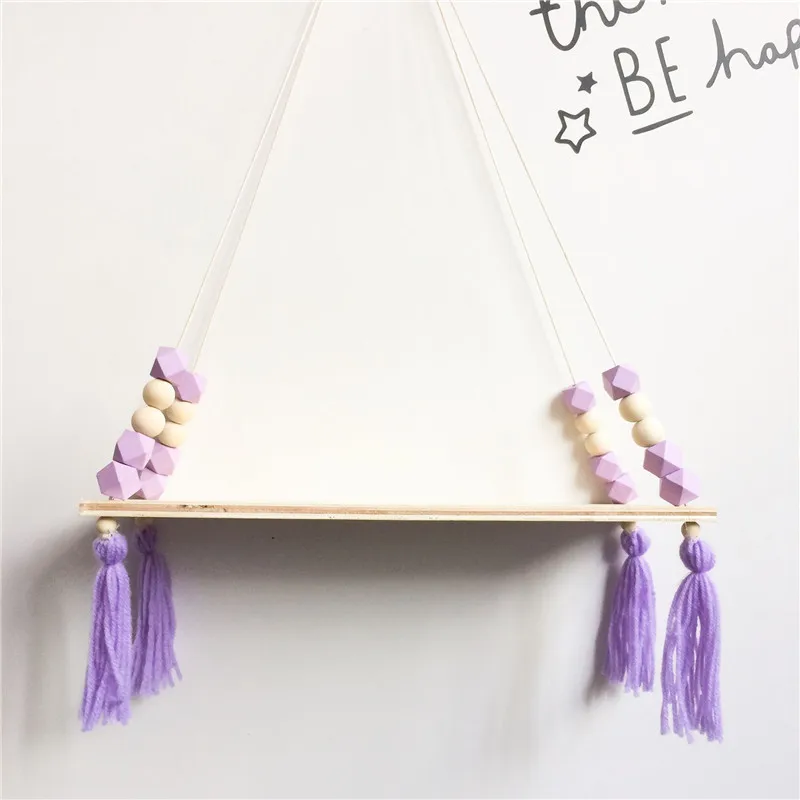 Light purple Домашняя настенная подвесная деревянная декоративная доска из скандинавских бусин подвесная полка для хранения вещей детская комната Домашний декор для стен - Цвет: Light purple