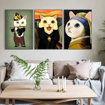 

Cartoon Cat With A Pearl Earring Canvas Painting Wall Pictures For Baby Kids Room Decor Creative Home Decoration