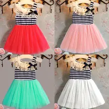 Платье для девочек платье в полоску с бантом и кружевным воротником для маленьких девочек костюм принцессы вечерние платья-пачки для детей от 2 до 7 лет