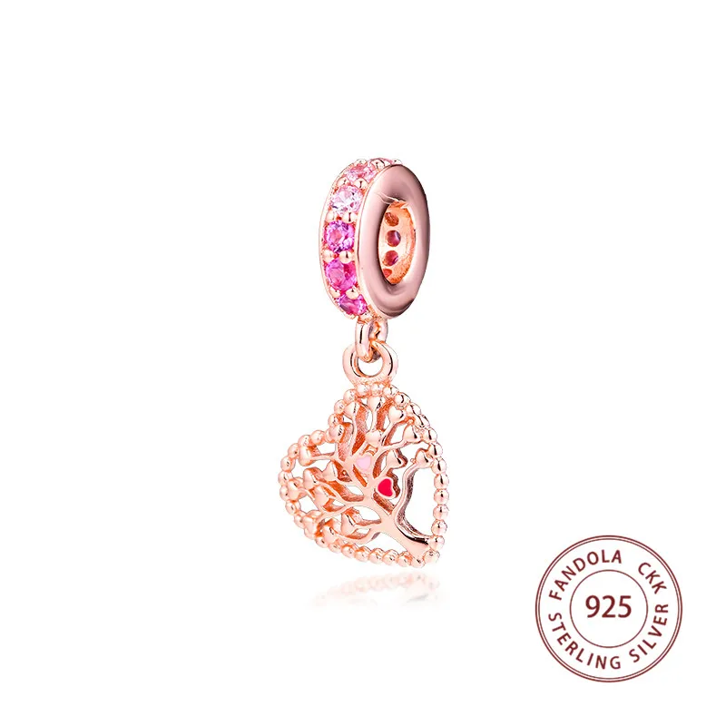 Подходит для DIY браслета Argent Charm бусины из стерлингового серебра 925 Розовое дерево любви Висячие Подвески бусины для изготовления ювелирных изделий крален