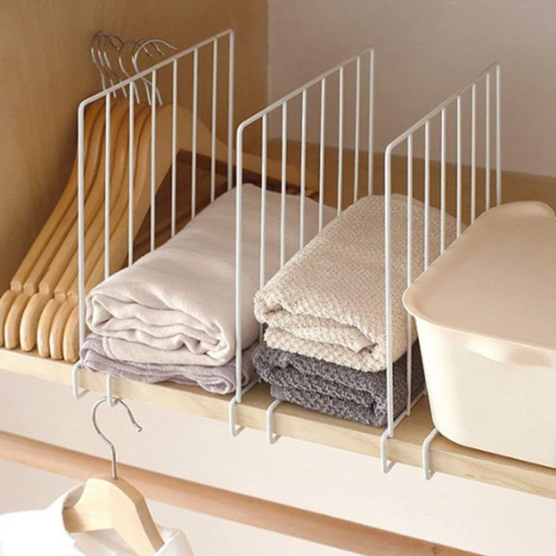 

New-Vertical Closet Wood Shelf Divider - New and Improved Organizer with Easy Clamping - Powder Coated Steel Wire Wardrobe Separ