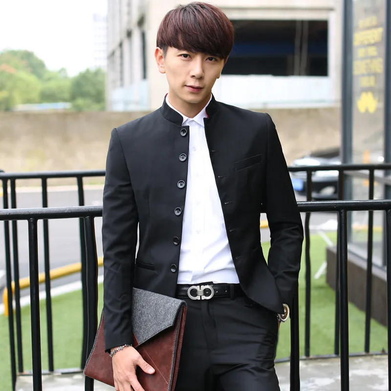 

2019 Autumn MEN'S Suit Set College Students Slim Fit Sun Yat-sen Costume Stand Collar Western Style Suit Men's Casual Business